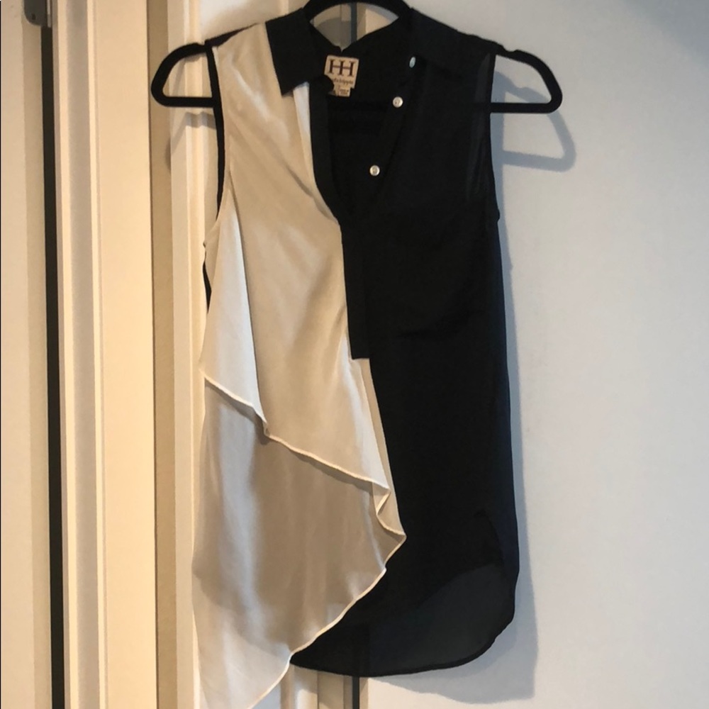 Haute Hippie Black and Cream Silk Tank